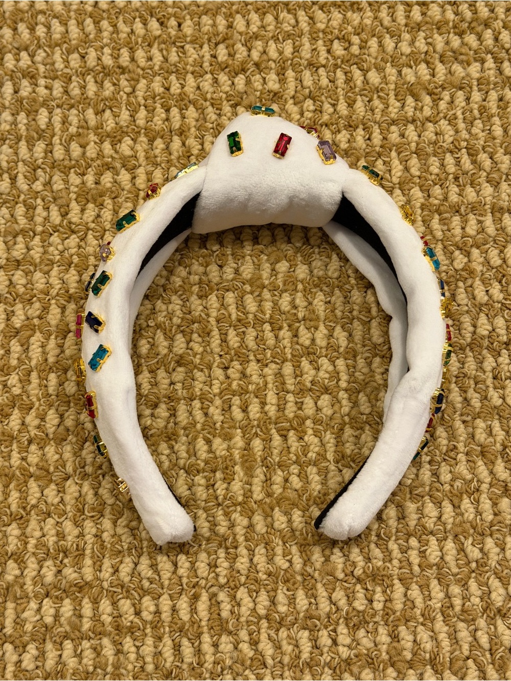 Brianna Cannon White Velvet Headband with Confetti Rainbow Crystals NWT - Picture 4 of 8